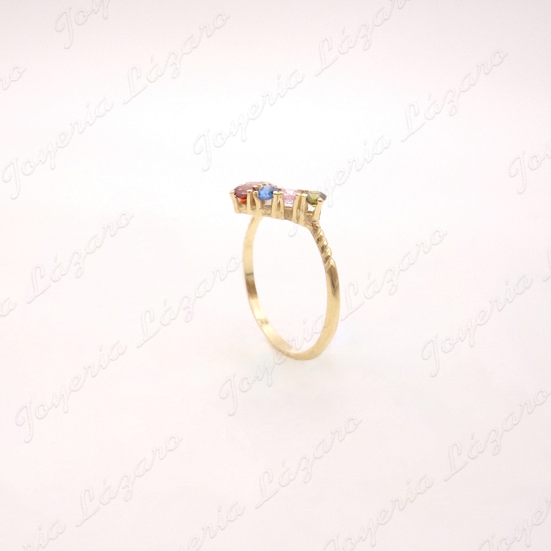 SORTIJA PLATA CHAPADA ORO  CIRCONITAS COLORES EN V                                                  