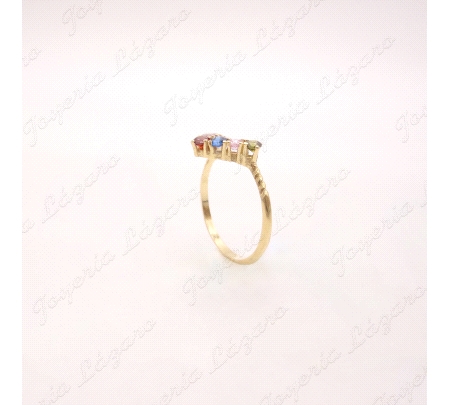 SORTIJA PLATA CHAPADA ORO  CIRCONITAS COLORES EN V