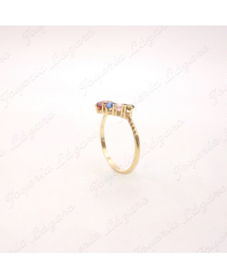SORTIJA PLATA CHAPADA ORO  CIRCONITAS COLORES EN V                    