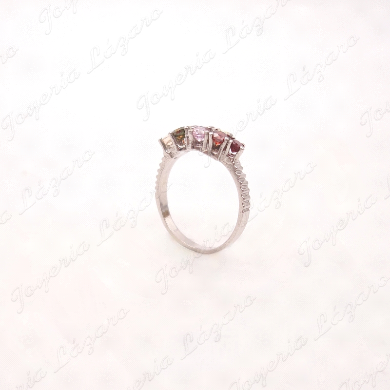 SORTIJA PLATA CHAPADA PLATINO 9 ZIRCOS COLORES                                                      