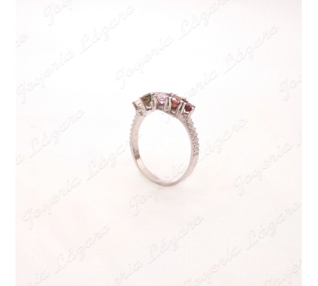 SORTIJA PLATA CHAPADA PLATINO 9 ZIRCOS COLORES