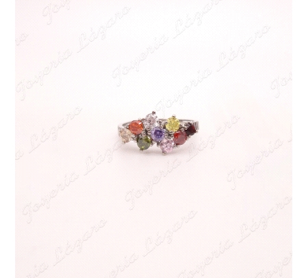 SORTIJA PLATA CHAPADA PLATINO 9 ZIRCOS COLORES