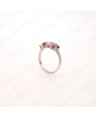 SORTIJA PLATA CHAPADA PLATINO 9 ZIRCOS COLORES                        