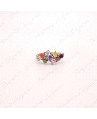 SORTIJA PLATA CHAPADA PLATINO 9 ZIRCOS COLORES                        