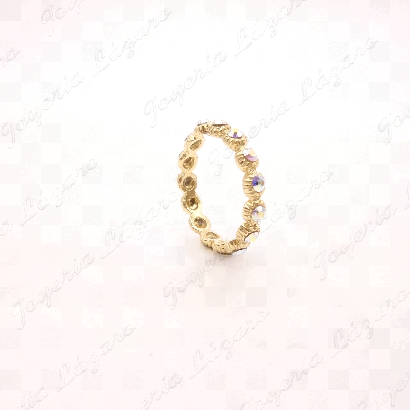 SORTIJA PLATA CHAPADA ORO SWAROVSKI BLANCO TODA                                                     