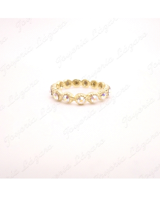 SORTIJA PLATA CHAPADA ORO SWAROVSKI BLANCO TODA                       