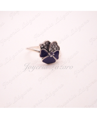 SORTIJA PLATA FLOR CIRCO. + ESMALTE MORADO                            