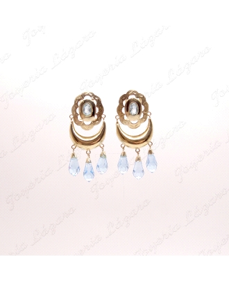 PEND. LARGOS ORO 18KT OCASION BALANCIN 3 CHUPONES  CRISTAL AZUL C. OME                              