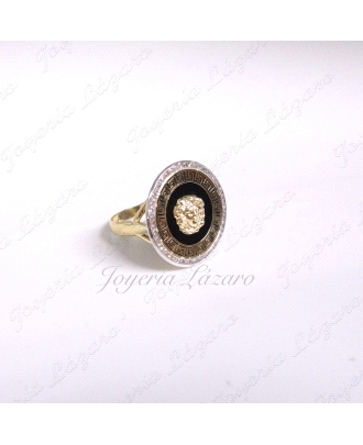SORTIJA ORO 18 KTS MEDALLON MEDUSA 20MMM ONIX BICOLOR