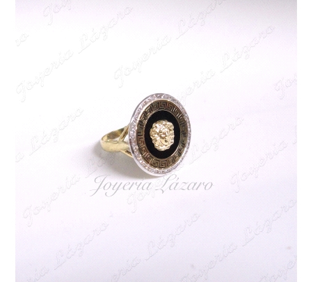 SORTIJA ORO 18 KTS MEDALLON MEDUSA 20MMM ONIX BICOLOR