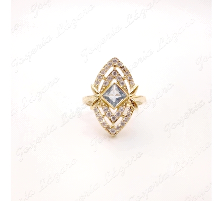 SORTIJA ORO 18 KTS CIRCO CUADRADA AGUAMARINA