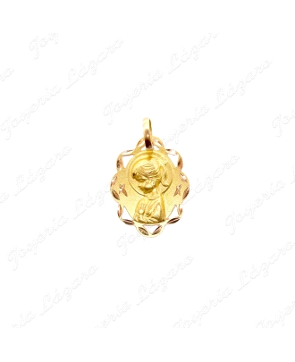 MEDALLA ORO 18 KTS VIRGEN NIÑA 17X20MM FILI CALADO TALLADO