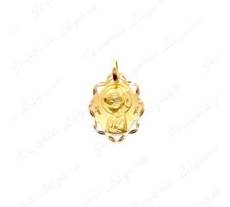 MEDALLA ORO 18 KTS VIRGEN NIÑA 17X20MM FILI CALADO TALLADO