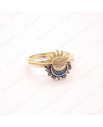 SORTIJA PLATA DOBLE LUNA RODI+SOL CHAPADO                             