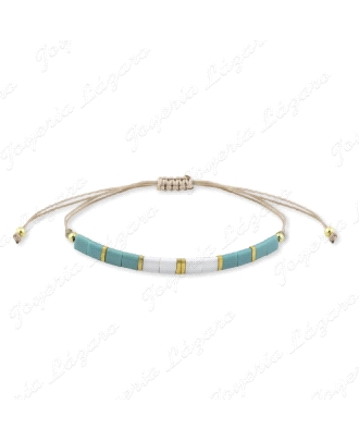 PULSERA PLATA HILO PIEDRAS NATURALES TURQ+BLANC. BOLAS DORADO                                       