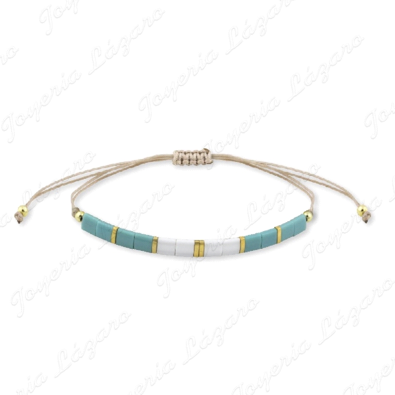 PULSERA PLATA HILO PIEDRAS NATURALES TURQ+BLANC. BOLAS DORADO                                       