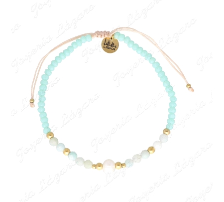 PULSERA ACERO DORADO PERLAS+PIEDRAS NATURALES