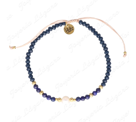 PULSERA ACERO DORADO PERLAS+PIEDRAS NATURALES