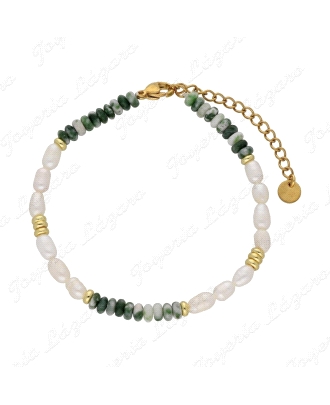 PULSERA ACERO PERLAS Y PIEDRAS NATURALES                                                            