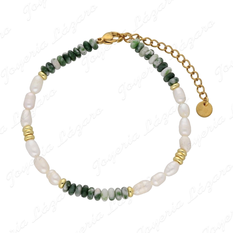 PULSERA ACERO PERLAS Y PIEDRAS NATURALES                                                            