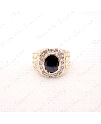SORTIJA ORO 18KT OCASION SELLO PIEDRA ZAFIRO OVAL CERCO BLANCO CIRCO. 