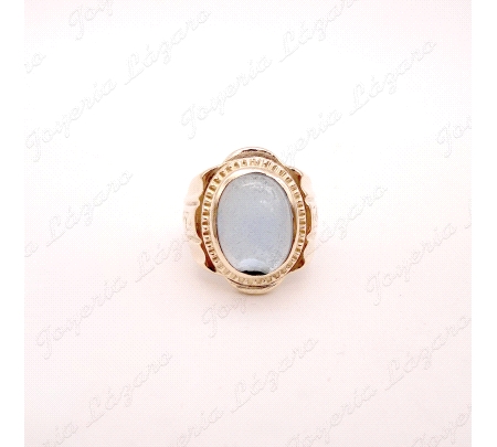 SORTIJA ORO 14KTS USADO SELLO  PIEDRA CABUJON AZUL