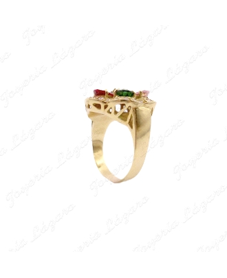 SORTIJA ORO 18KT SEMINUEVO  ROSETON FLOR CIRCO MULTICOLOR CON JUEGO                                 