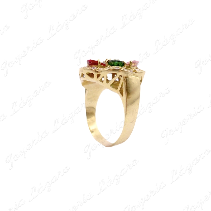 SORTIJA ORO 18KT SEMINUEVO  ROSETON FLOR CIRCO MULTICOLOR CON JUEGO                                 