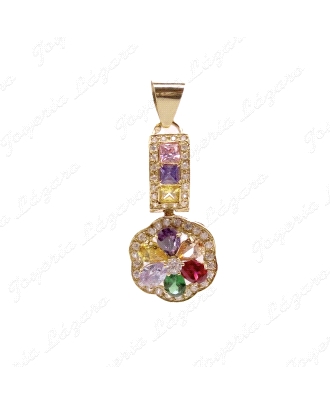COLGANTE GR. ORO 18KT SEMINUEVO ROSETON FLOR CIRCO MULTICOLOR CON JUEG                              