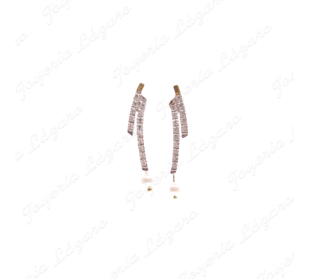 PEND. 18KTS BLANCO 2 FILAS ESCALA CIRCO ENGASTE+PERLITA BOLA TERMINAL