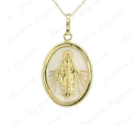 MEDALLA ORO 18 KTSVIRGEN MILAGROSA OVAL NACAR 10MM