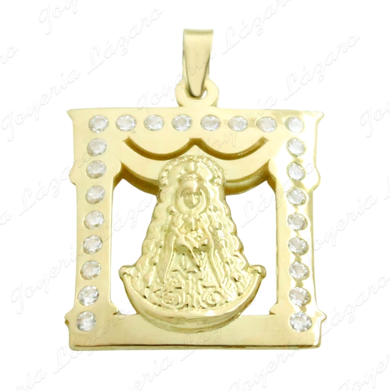 MEDALLA ORO 18 KTS VIRGEN DEL ROCIO CUADRADA CIRCO EN MARCO 18X16mm                                 