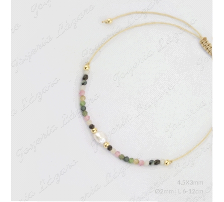 PULSERA PLATA BOLAS CHAPADAS+PERLA+PIEDRAS MULTICOLOR HILO