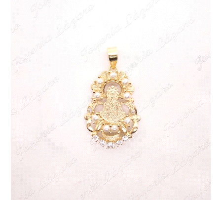 COLGANTE GR. PLATA CHAPADA ORO VIRGEN ROCIO CALADA+PERLITAS