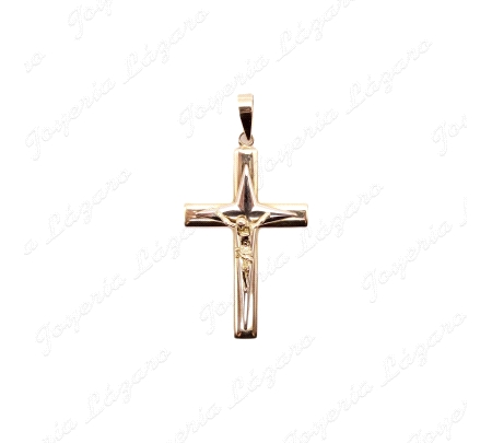 CRUZ ORO 18KT OCASION CON CRISTO Y RELIEVE BL, DENTRAS, 22X32mm
