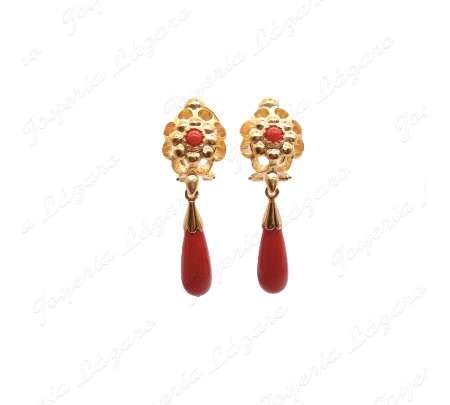 PEND. PLATA CHAPADO ORO 40MM ARQUILLO+CHUPON C. CORAL C. OMEGA