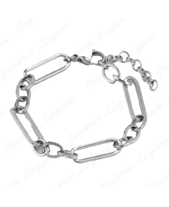 PULSERA ACERO ESLABONES RECTANGULOS ENTRE ASAS FORZADAS                                             