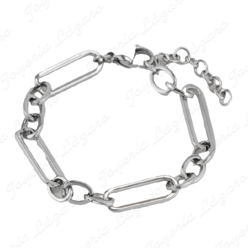 PULSERA ACERO ESLABONES RECTANGULOS ENTRE ASAS FORZADAS                                             