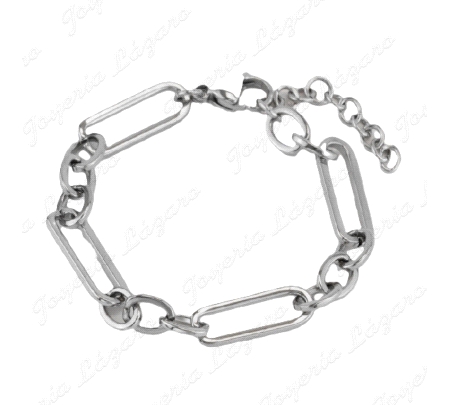 PULSERA ACERO ESLABONES RECTANGULOS ENTRE ASAS FORZADAS