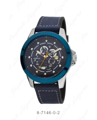 NOWLEY RELOJ  HOT ACERO CORREA MIXTA PIEL CAUCHO AZUL CAJA ACEROBISEL                               