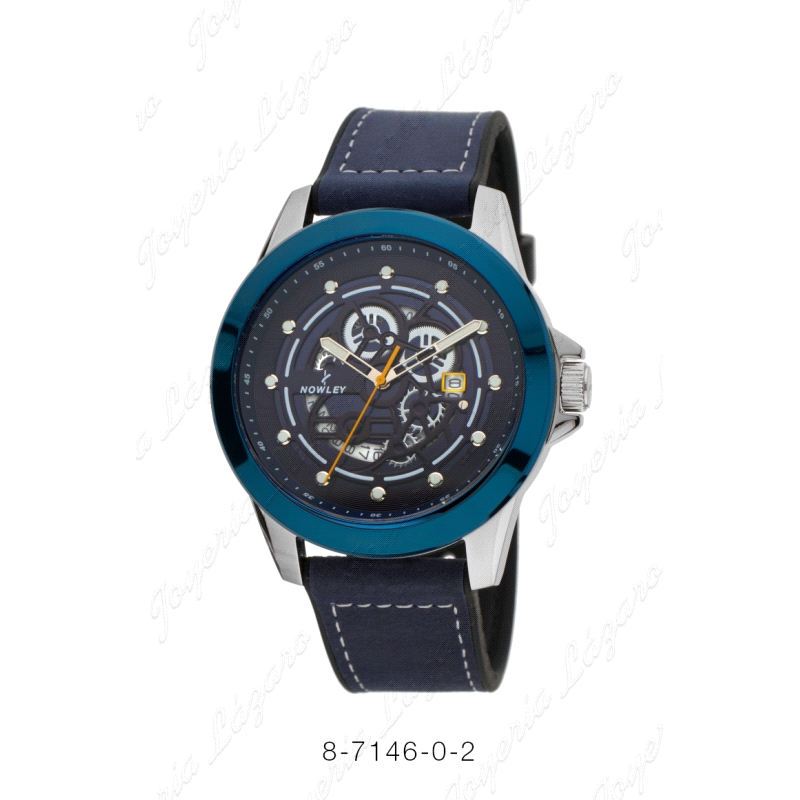 NOWLEY RELOJ  HOT ACERO CORREA MIXTA PIEL CAUCHO AZUL CAJA ACEROBISEL                               