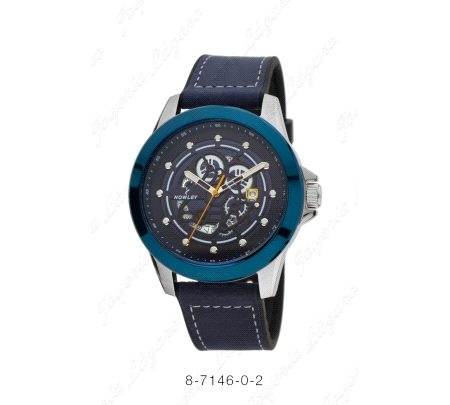 NOWLEY RELOJ  HOT ACERO CORREA MIXTA PIEL CAUCHO AZUL CAJA ACEROBISEL                               