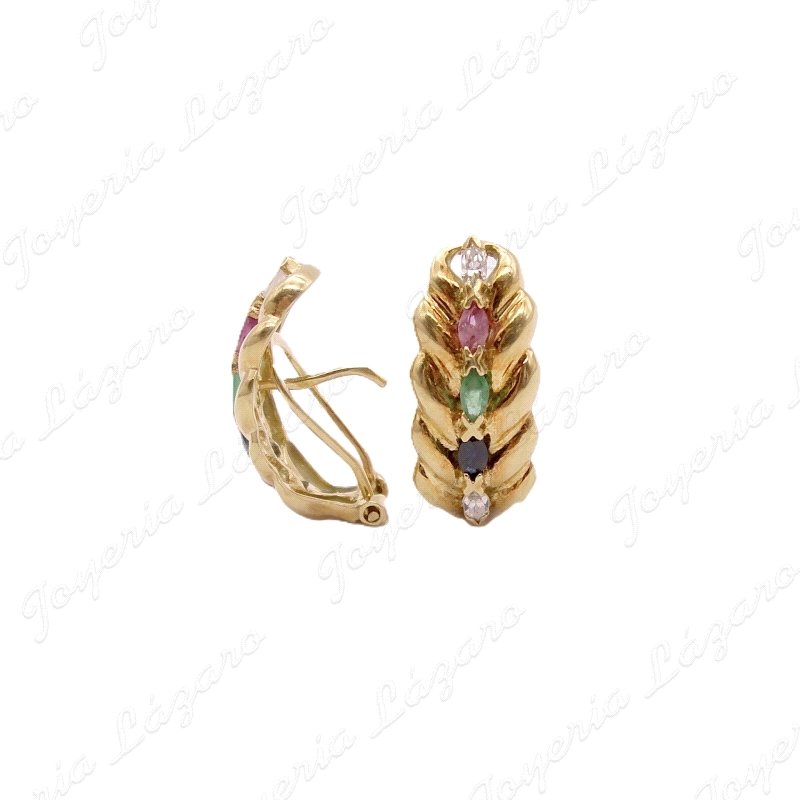 PEND. ORO 18KT OCASION HOJA CON PIEDRA FINA MARQUESE 4COLORES C. OMEGA                              