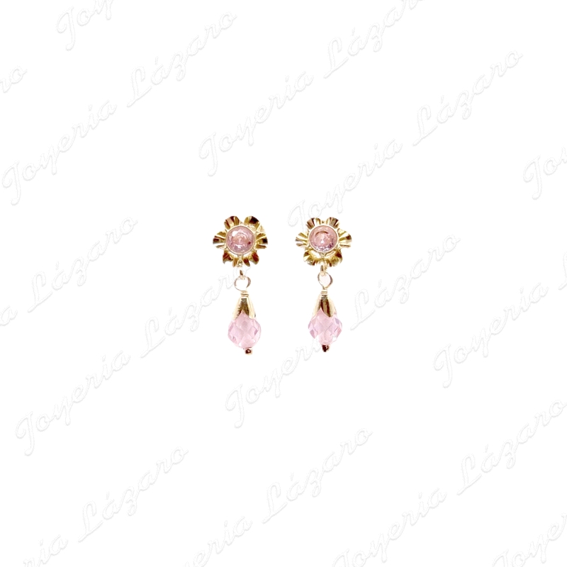 PEND.  ORO 18 KTS ARQUILLO 16MM  CRISTAL ROSA  C. TORN.                                             