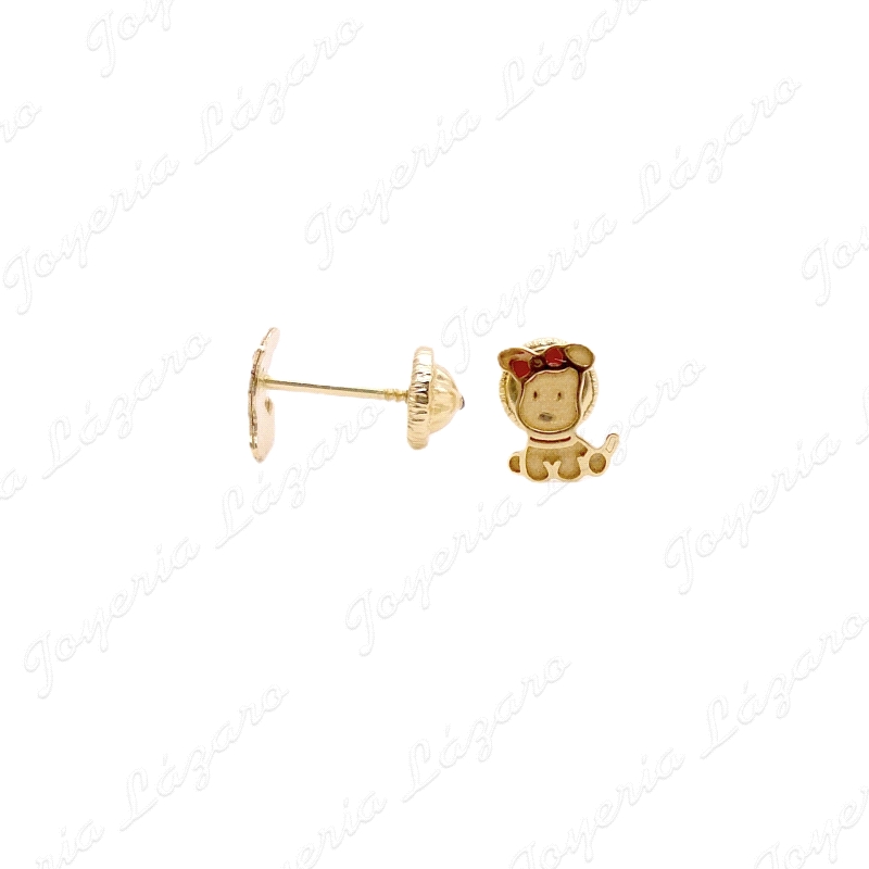 PEND. TORN. ORO 18 KTS PERRITA LAZO ROJO 6X5MM                                                      