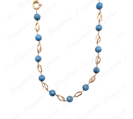 GARGANTILLA ORO 18KTS JAULAS+TURQUESAS BOLAS 10MM                                                   