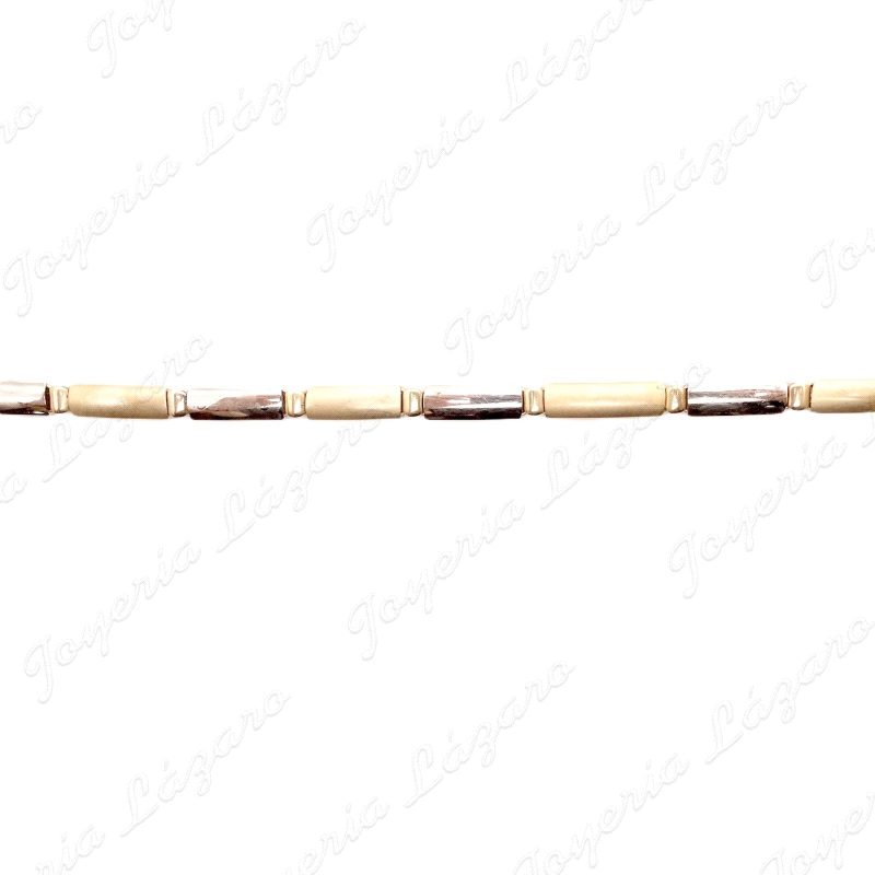 PULSERA ORO 18KT OCASION BICOLOR PLACAS AMARILLO MATE Y BLANCO BRILLO                               