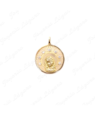 MEDALLA ORO 18KT OCASION 22MM ROSTRO V. NIÑA AUREOLA CIRCONITAS