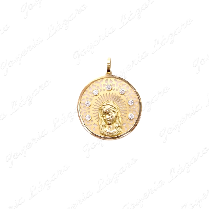 MEDALLA ORO 18KT OCASION 22MM ROSTRO V. NIÑA AUREOLA CIRCONITAS