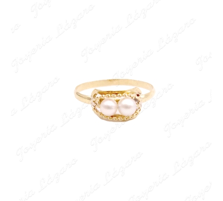 SORTIJA ORO 18KT OCASION 2 PERLAS BOLITASNIÑA /COMUNION